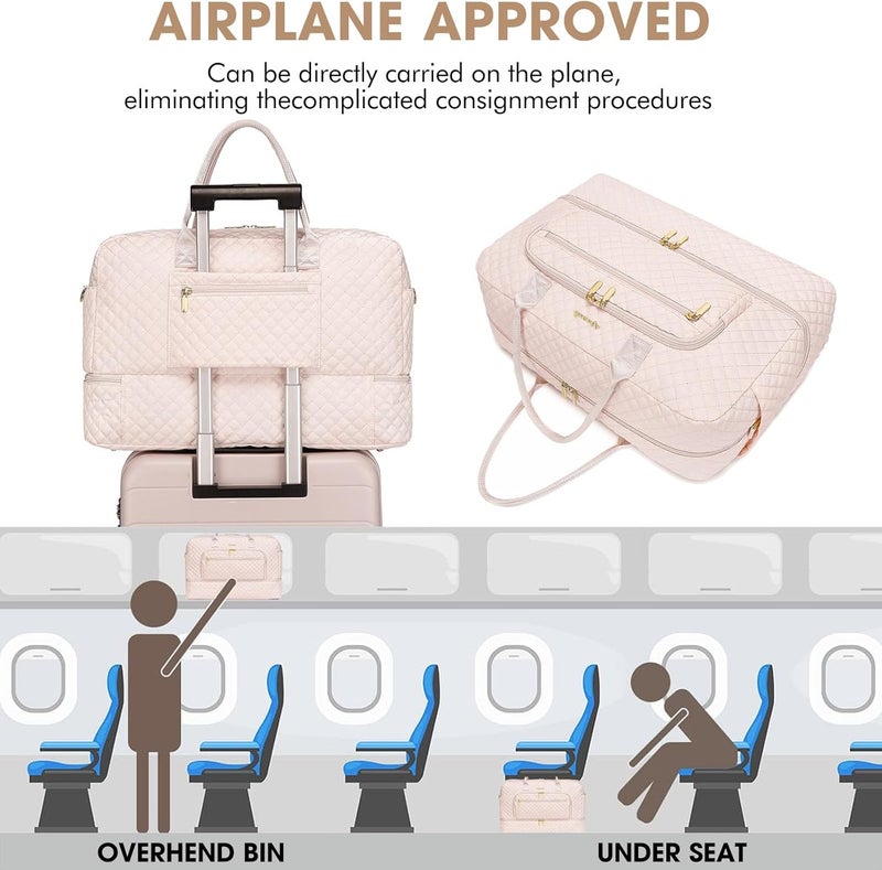 LUOCIP Weekender Overnight Bag Women: Large Travel Duffle Bag with Shoe Compartment & Wet Pocket Carry On Tote Bag Gym Duffel Bag with Toiletry Bag Bag for Hospital Beige - Image 4